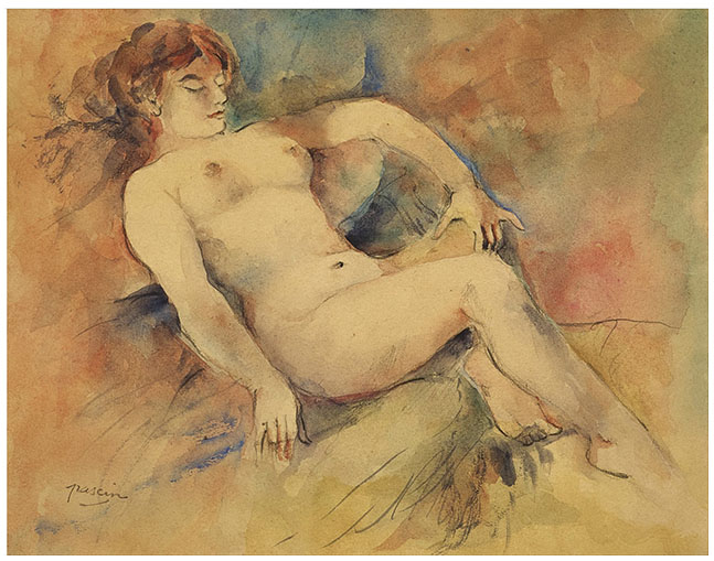 , Nu couch,
watercolor by Jules PASCIN